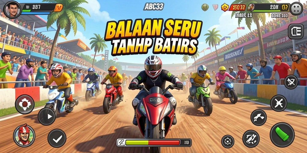 Tampilan gameplay seru dengan mobil balap cepat di lintasan menantang.