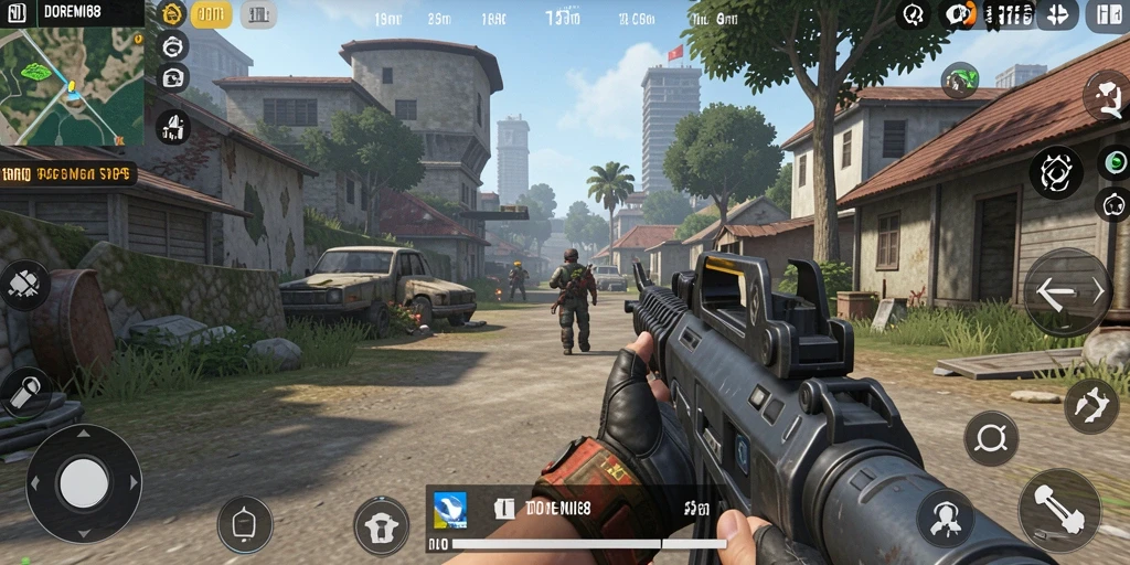 Screenshot DOREMI88 menampilkan aksi intense dalam pertempuran TPS.