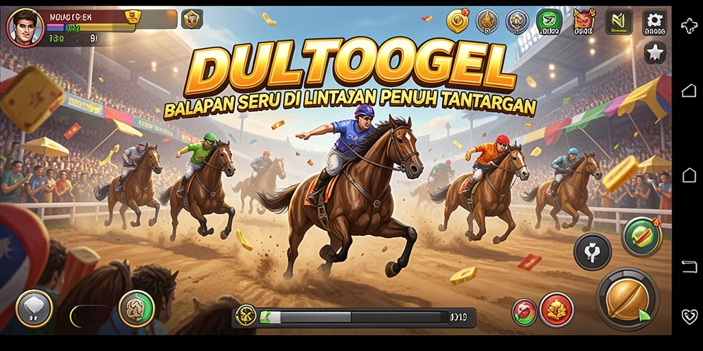 Screenshot DULTOGEL menampilkan aksi balapan yang mendebarkan.