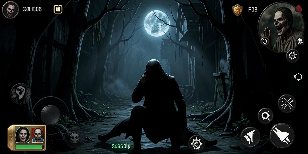 Screenshot F08 menampilkan gameplay yang menegangkan di tengah kegelapan.