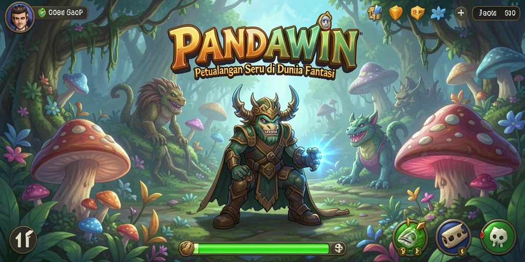 Tampilan gameplay penuh aksi dan petualangan di PANDAWIN.