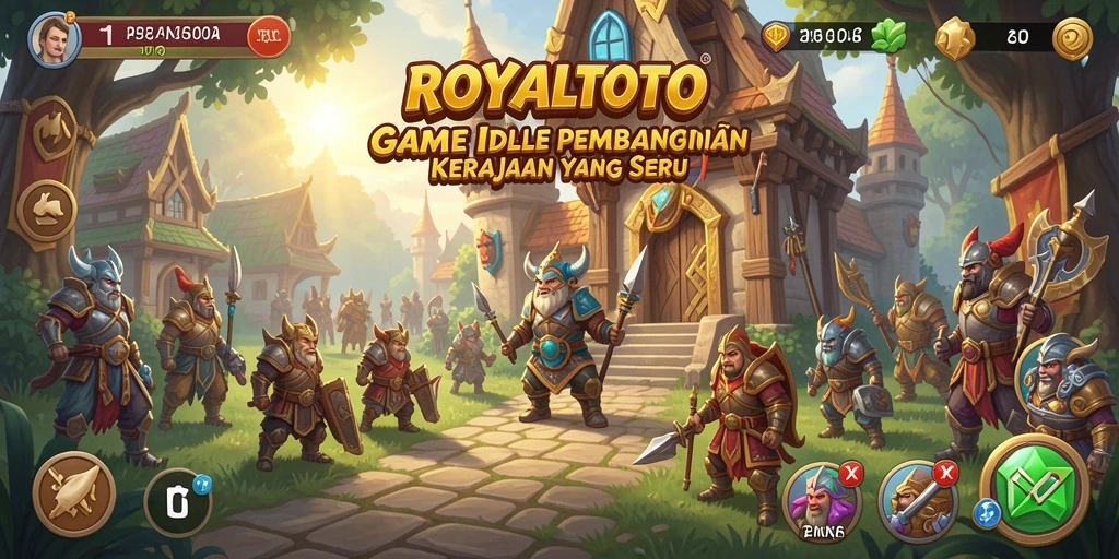 Screenshot gameplay ROYALTOTO menunjukkan pembangunan kerajaan yang menarik.