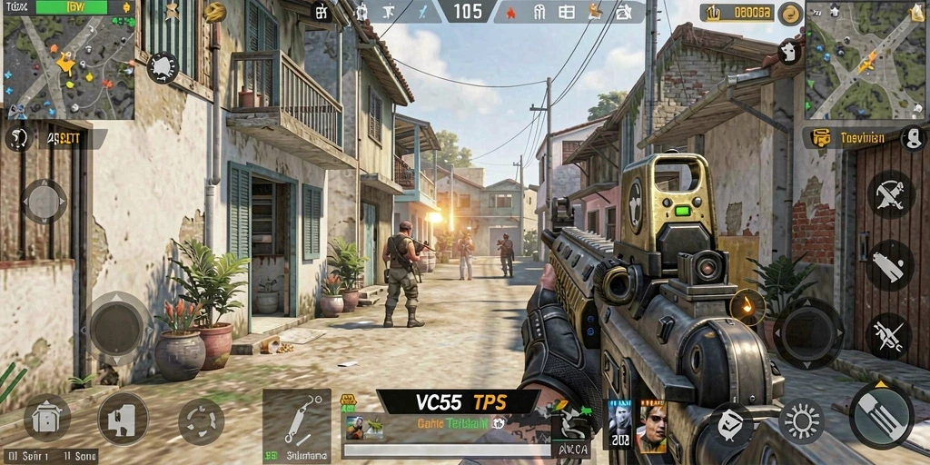 Tampilan gameplay seru dari VC55 dengan aksi tembak-menembak.